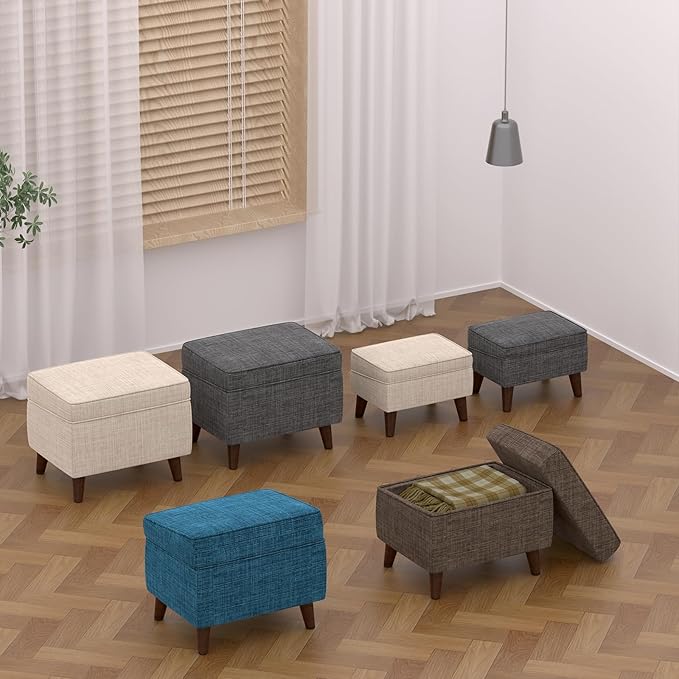 Foot Rests with Adjustable Cover, BOGO, Storage Ottoman Dorm, Footstool and Sitting Stool, Ottoman Foot Stool Set for Living Room, Bedroom, Dorm, Brown-DeskLoop Office