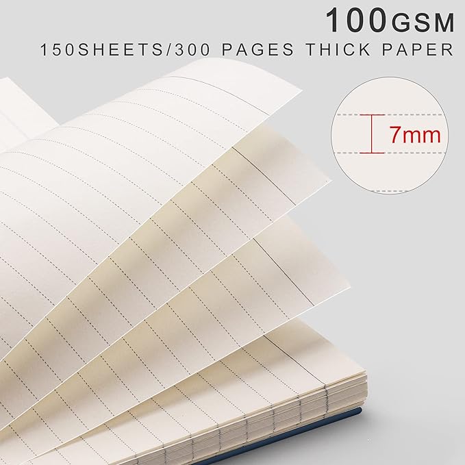 EMSHOI B5 Spiral Notebook College Ruled Lined Journal, Large 7.48" X 10.15", 300 Pages/150 Sheets, 100gsm Thick Paper, Waterproof Hardcover, for Office School Women Men Work Writing Notes, Blue