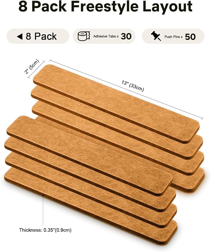Small Cork Bulletin Board Tiles, Felt Wall Decor and Office Desk Accessories - Image 3