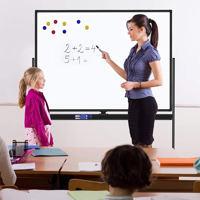 H-Qprobd 48"x36" Mobile Whiteboard Double-Sided Magnetic Dry Erase Board on Wheels - Comercial Rolling White Boards with Sturdy Stand for Home, Office & School-DeskLoop Office