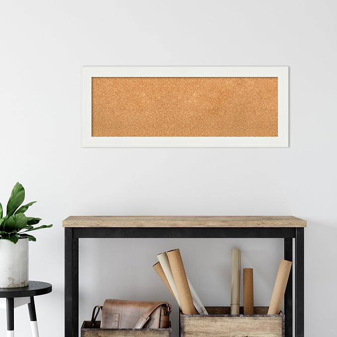 Amanti Art Natural Cork Board for Wall, 15x39 Vision Board with White Frame, Medium Corkboard Office Decor for Home Organization, Casual Corkboard Pinboard to Display Items for Home Organization in-DeskLoop Office
