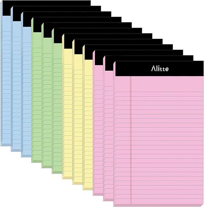 Colored Legal Notepads 5x8, Pack of 12- Perforated Narrow Ruled Writing Pad - Premium Thick Paper, No Ink Bleeding - Legal Pads For Home, Office, School, Business - 50 Sheets Per Notebook-DeskLoop Office