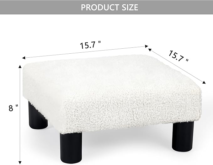 Joveco Small Foot Rest Stool Ottoman, Square Boucle Upholstered Footrest with Plastic Legs, Under Desk Footstool for Chair, Office, Living Room, White-DeskLoop Office
