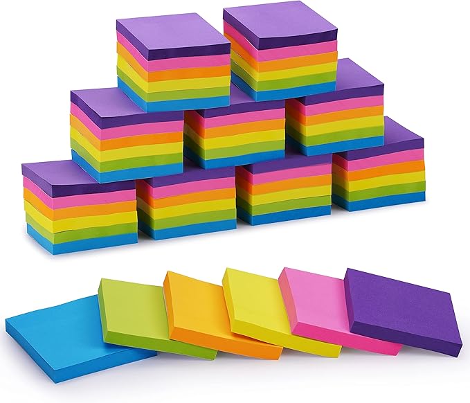 Sticky Notes Bulk, Ezzgol 60 Pads Sticky Notes, 3 X 3 Inch, 100 Sheets/Pad, Assorted Bright Colors Sticky Notes Pack,Great Sticking Power-DeskLoop Office