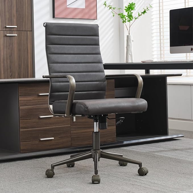 Okeysen Office Desk Chair Conference Room Chairs Modern Ergonomic Executive Swivel Chair Adjustable Height PU Leather Home Desk Chair with Armrests Comfy Computer Task Chairs with Wheels (Retro Black)-DeskLoop Office