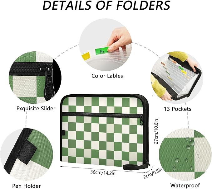 Expanding File Folder Green White Checkered Buffalo Plaid Accordion File - Image 4
