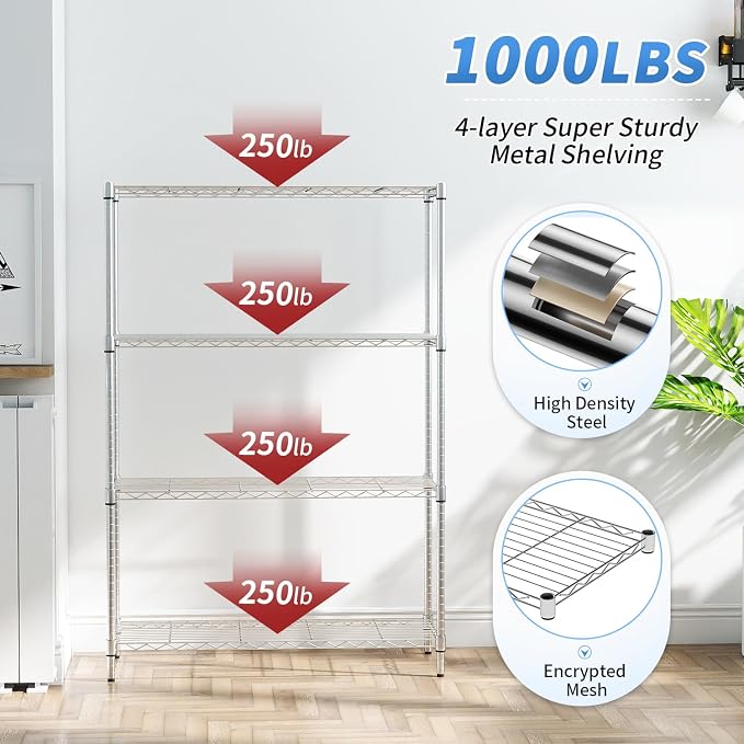 BestOffice | 4-Tier Wire Storage Shelves | 36x14x54 | Chrome | - Image 4