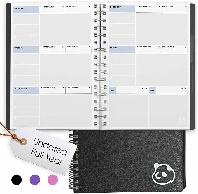 Panda Planner A5 Undated Weekly Spiral Notebook 2026-2027, 5.75x8.25 Black | 52 by PANDAPLANNER%C2%AE