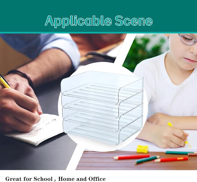 4 Tier Stackable A4 Paper Trays, Office Desk File Holder, Tidy File Document - Image 8