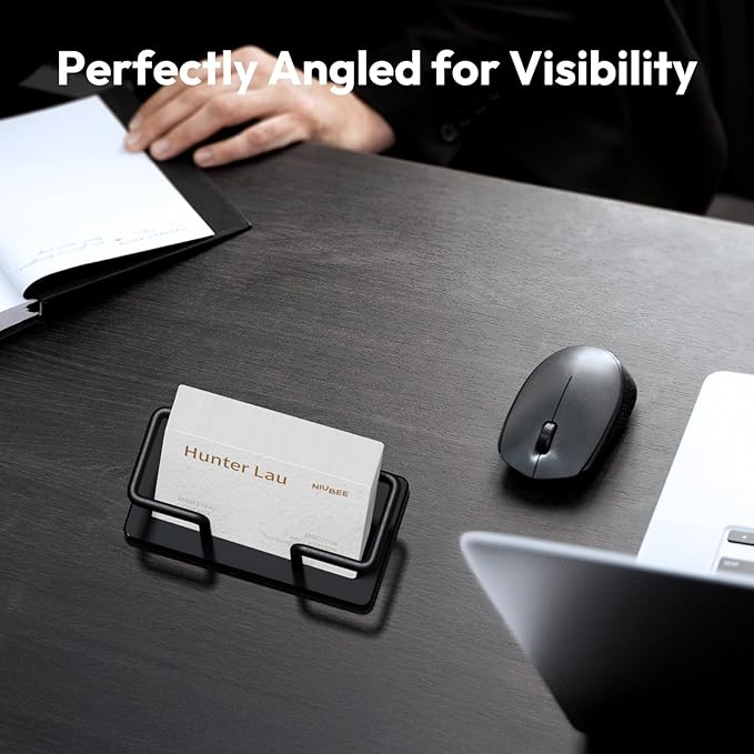 NIUBEE Acrylic Business Card Holder: Metal Business Card Display Stand for Desk - Frosted Gift Card Organizer for Office, Reception, Desktop (Black) - 2pack-DeskLoop Office
