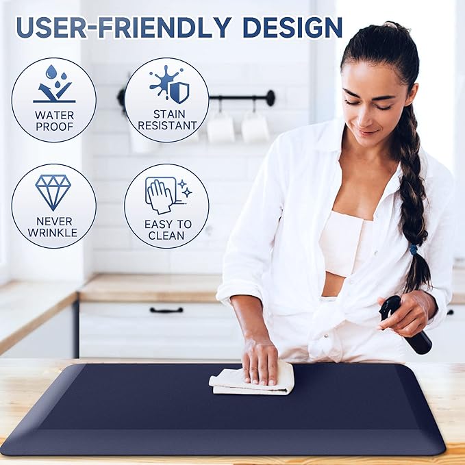 4/5 Inch Thick Kitchen Mats for Floor, StepRite Kitchen Rug for Standing Desk, Non-Slip, Thicker, Stain Resistant, Waterproof, Comfort Anti Fatigue Floor Mat for Home, Kitchen, Office - Blue,70*24''-DeskLoop Office