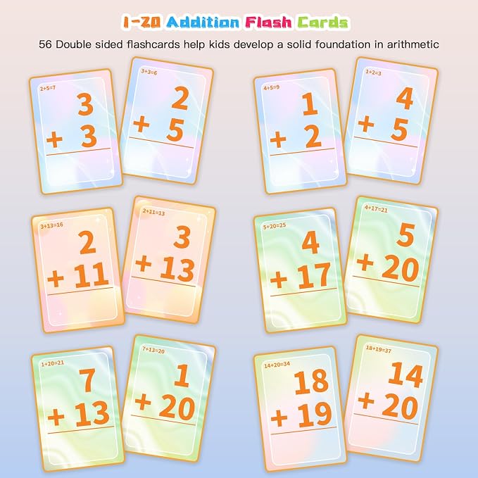 Alened Addition Flash Cards, Math Facts Flashcards 1-20, Manipulatives Games - Image 4