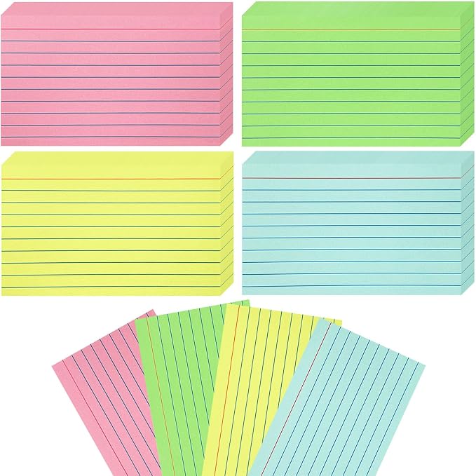 200 Sheets Colored Index Cards 3x5 Ruled, Thick Flash Cards by Unknown