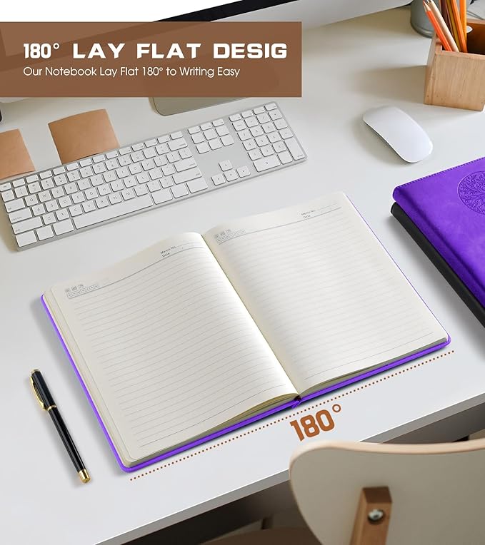 Lined Journal Notebook for Women Men,256 Pages A4 Large Hardcover Leather Journals for Writing,Travel,Business,Work,School,College Ruled Notebooks for Note Taking,Diary Notepad 8.6"×11"(Purple)-DeskLoop Office