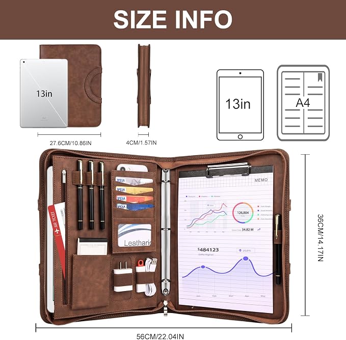 Leathario Portfolio Binder, Includes 5 Folder Index Dividers, 13 Inch Tablets - Image 2