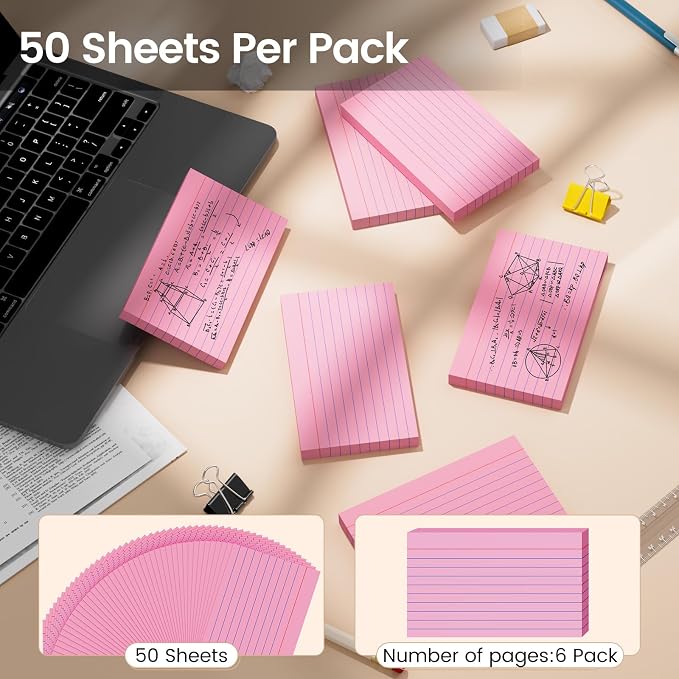 Index Cards 3x5 Inch, Flash Cards, Ruled Lined Pink Note Cards Paper - Image 3