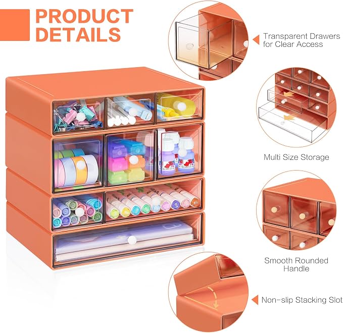 Desk Storage Organizer with 9 Drawers, 4 Tiers Stackable Desktop Craft Storage - Image 3