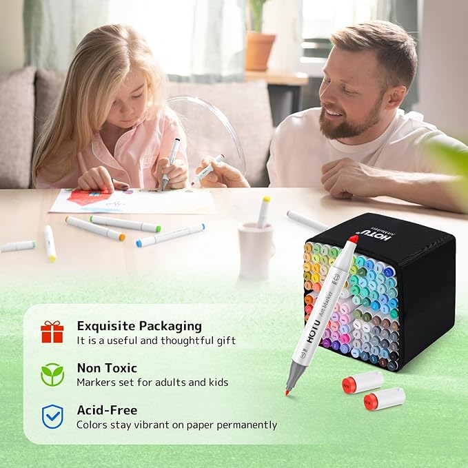 Alcohol Markers, [Beginner Preferred] 100 Vibrant Colors & Dual Tips Art Markers for Kids/Adult Coloring, with Pro Ink, Seamless Blend, Non-Bleeding Pad, & Color Card, for Amateurs/Artists-DeskLoop Office