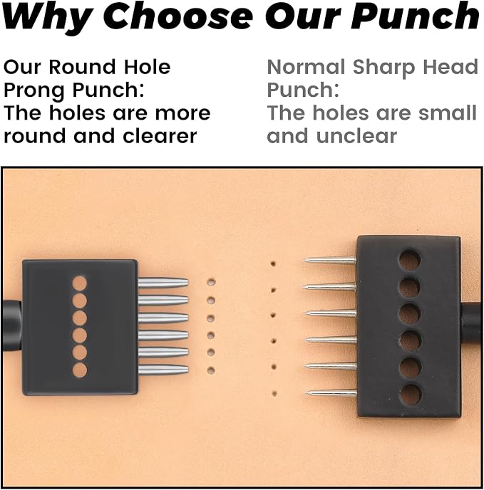 Leather Hole Punch, Round Hole Prong Stitching Chisel Set Leather Working Tools - Image 4