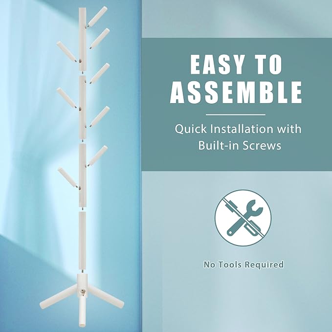 Haddockway Wooden Coat Rack Stand with 8 Hooks New Zealand Pine 3 Adjustable Coat Standing Tree Easy Assembly for Coats, Hats, Scarves and Handbags for Entryway, Hallway, Bedroom, Office,2 PCS-DeskLoop Office