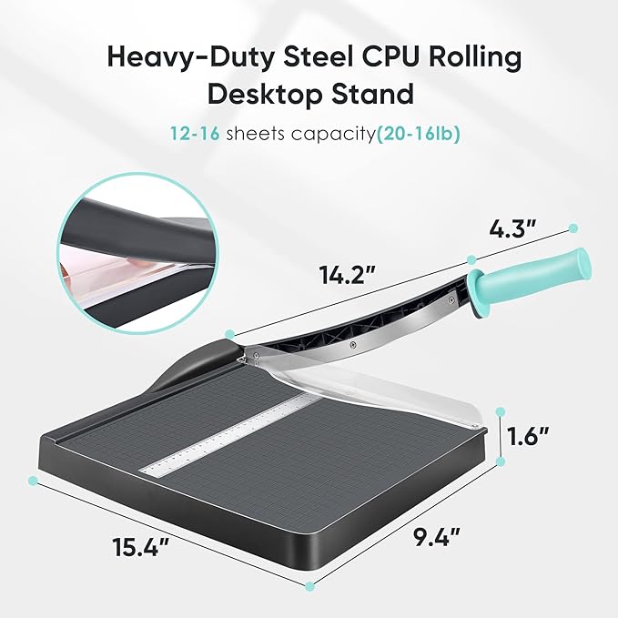 Paper Cutter, A4 Paper Trimmer with Safety Guard, 12" Cut Length Paper Cutting Board, Guillotine Trimmer with 16 Sheets Capacity, Paper Slicer for Scrapbooking Craft, Coupon, Label, Cardstock-DeskLoop Office