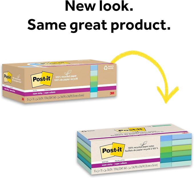 Post-it 100% Recycled Super Sticky Notes, 3 x 3 in, 5 Pads - Image 9