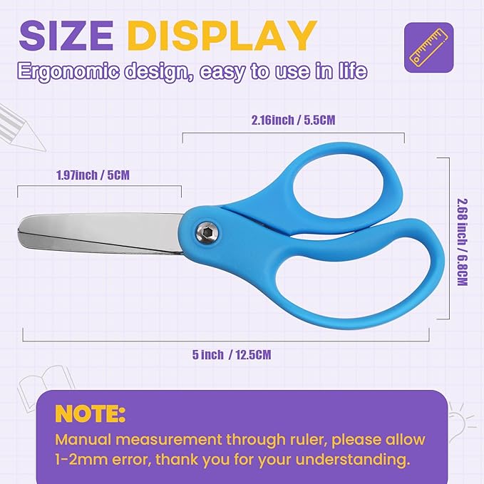 BURVAGY 12 Packs 5" Small School Student Blunt Tip Craft Kids Scissors - Image 9