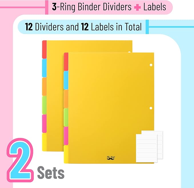 Mr. Pen- Dividers for 3 Ring Binder, 2 Sets, 6 Pack/Set, Binder Dividers - Image 2
