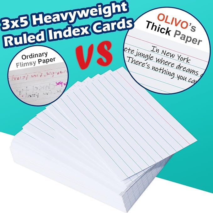Index Cards 3x5 Lined Ruled Flash Note Cards 3" x 5", 200 GSM Heavy Weight - Image 2