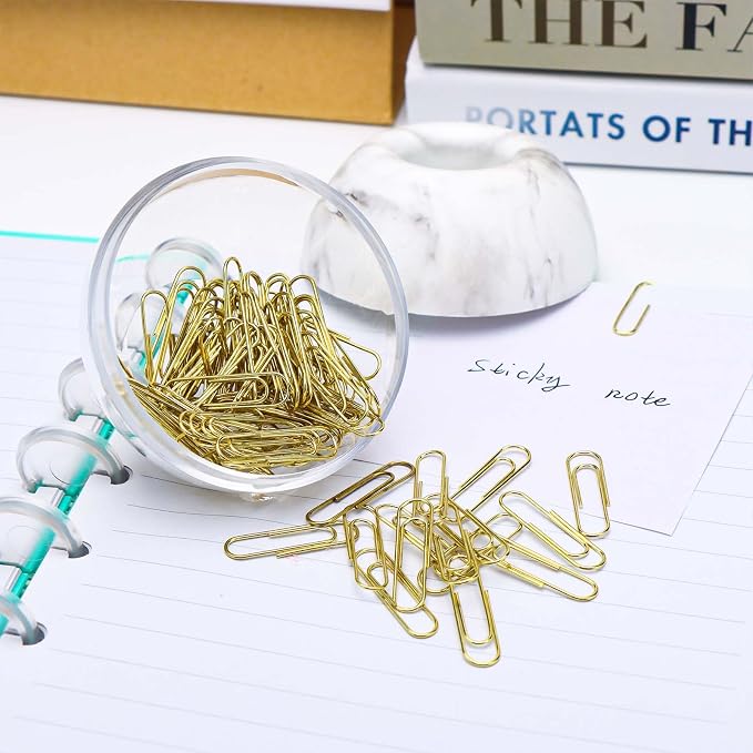 100pcs 28mm Gold Paper Clips Medium in White Marble Paper Clips Holder - Image 4