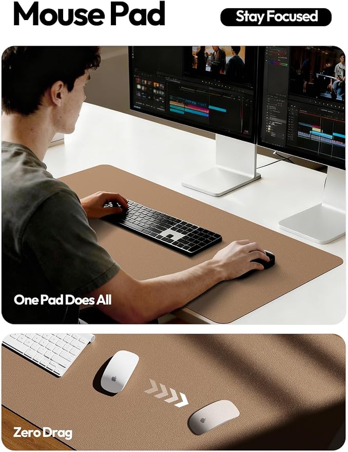 YSAGi Leather Desk Protector, Office Mat, Large Mouse Mat, Non-Slip PU Leather - Image 4