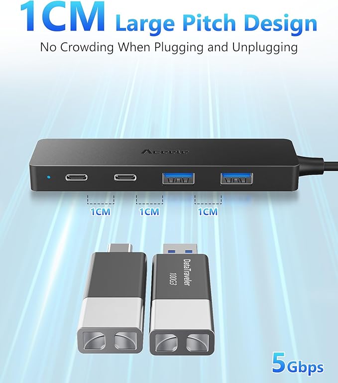 Aceele USB Hub 3.0 Splitter with 2 USB-C and 2 USB-A, 4 Ports Ultra-Slim Multiport Expander Adapter with 4ft Extension Long Cable Cord, USB Extender for Desktop, Computer, PC, Laptop, iMac and More-DeskLoop Office