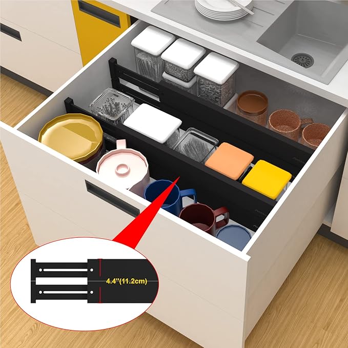 ANTOWIN Bamboo Drawer Dividers Organizers, Expandable Drawer Separators Splitter,17-22 inches Long Adjustable Spring-loaded Organizer for Large Utensil, Clothes, Tools Drawers (Black)-DeskLoop Office