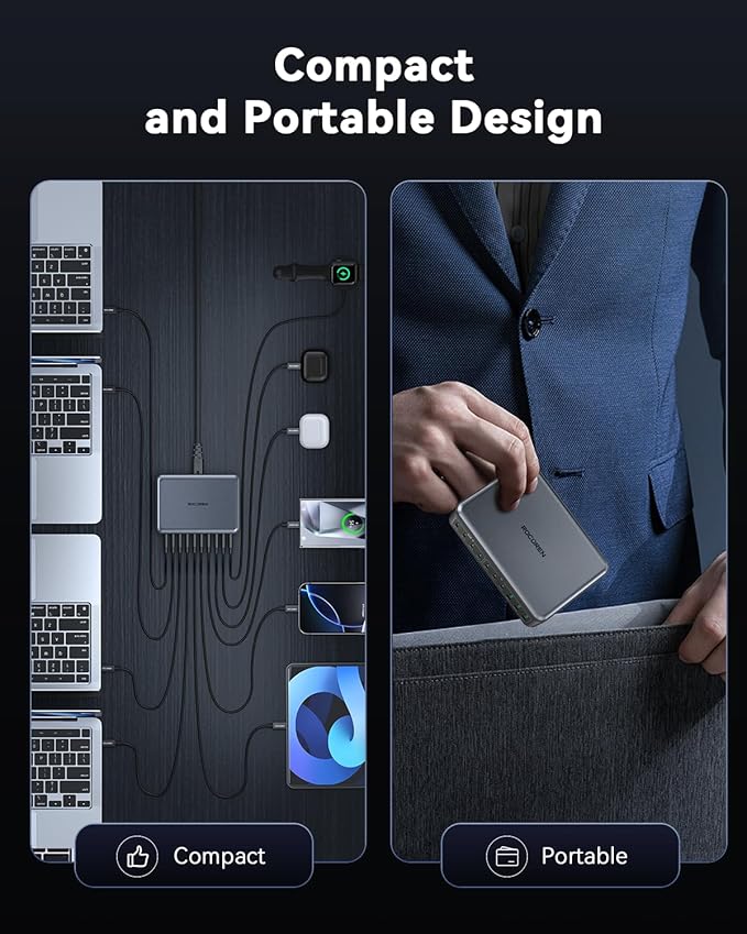 480W USB C Charger Block, Rocoren 10-Ports USB C Charging Station for Multiple Devices,PD 100W Type c Gan Fast Charger Station Multi USBC Charging Hub for Laptop MacBook HP iPad iPhone Samsung-DeskLoop Office