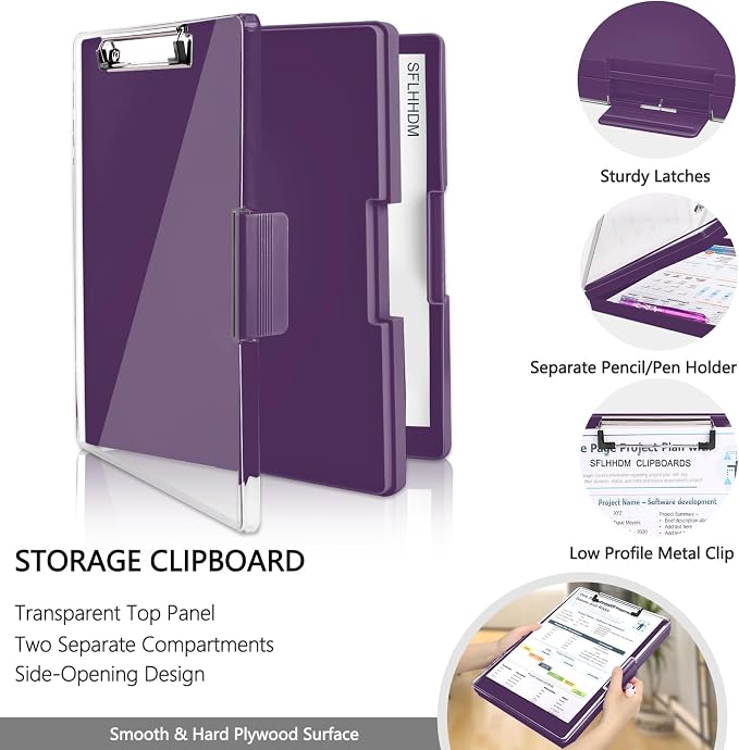 SFLHHDM Clipboard with Storage, Heavy Duty Clip Boards 8.5x11 with 2 Storage - Image 3