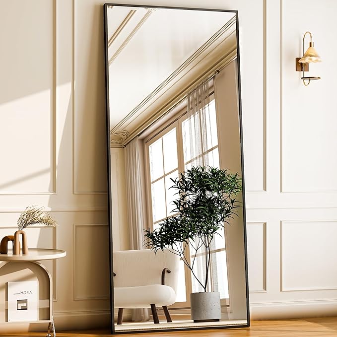 GLSLAND 68" x 24" Full Length Mirror - Rectangle Floor Mirrors Aluminum Alloy Frame Full Body Mirror for Bedroom, Living Room, Cloak Room,Black-DeskLoop Office