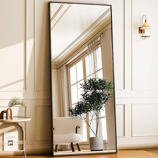 GLSLAND 68" x 24" Full Length Mirror - Rectangle Floor Mirrors Aluminum Alloy Frame Full Body Mirror for Bedroom, Living Room, Cloak Room,Black-DeskLoop Office