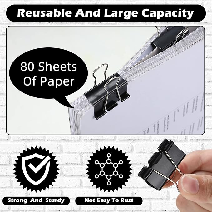 Yexiya 300 Pcs Medium Binder Clips Paper Med Clips Office Supplies Paper Clamps for Teachers Students School Office Business Paperwork Supplies (Black, 1.25 Inch)-DeskLoop Office