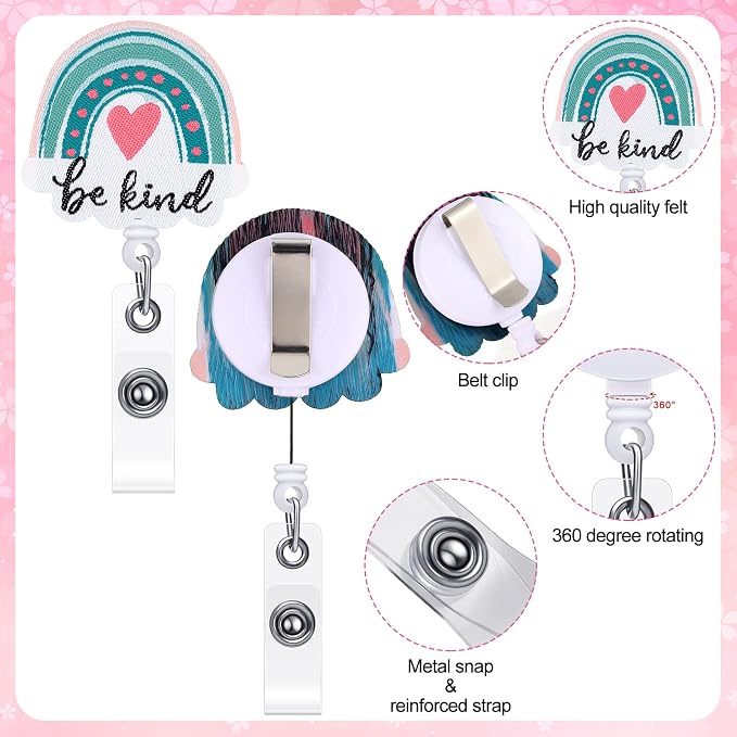 Zonon 8 Pcs Nurse Badge Reels Pediatric Badge Reels Cute Felt Retractable Funny - Image 3