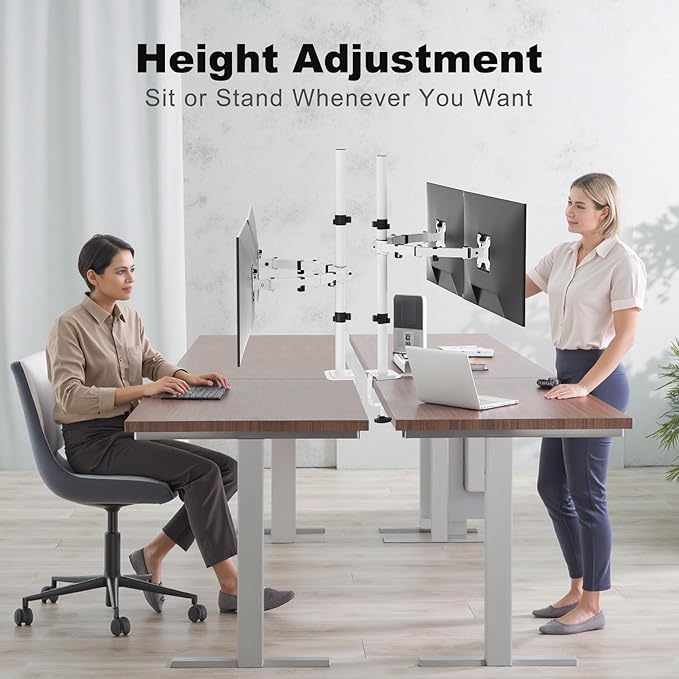 Suptek Dual LED LCD Monitor Stand up Desk Mount Extra Tall 31.5" Pole Heavy Duty Fully Adjustable Stand for 2 / Two Screens up to 27 inch,White (MD6842W)-DeskLoop Office