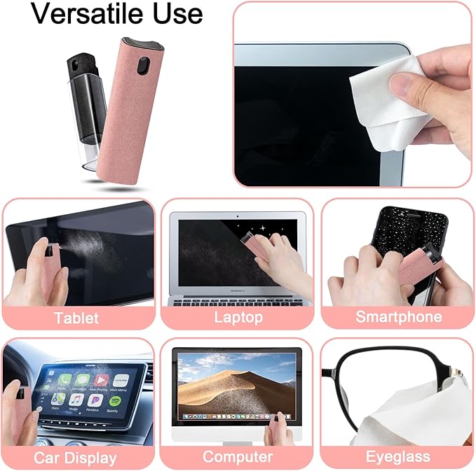 2Pcs Screen Cleaner Spray and Wipe for Laptop Monitor and Car Screens, Phone Touchscreen Mist Cleaning Kit for Cellphone, Tablet, PC, Computer, LCD, Eyeglass, iPhone, iPad, Mac Pro - Black and Pink-DeskLoop Office