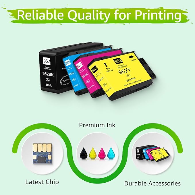 Upgraded 952xl Ink Cartridges Combo Pack Replacement for HP 952 XL High Yield Compatible with OfficeJet Pro 8710 8720 8740 7740 8210 Printer (1 Black 1 Cyan 1 Magenta 1 Yellow)-DeskLoop Office
