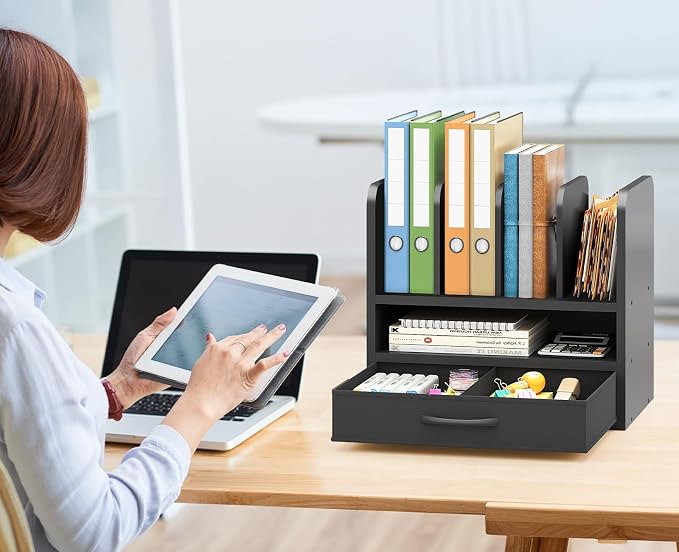 Desk File Organizer for Home, Wooden Frame Desktop Storage Solution for Office - Image 6