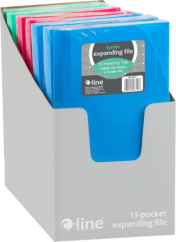 C-Line 13-Pocket Poly Expanding File, 10 x 5 Inches, Junior Size - Image 7