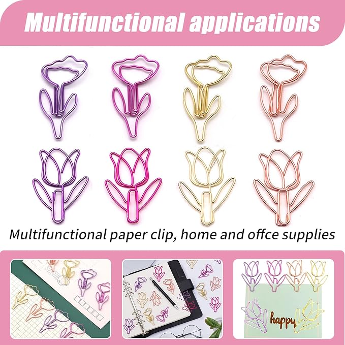 80 Pcs Cute Flower Paper Clips Set, Floral Paper Clips - Image 3