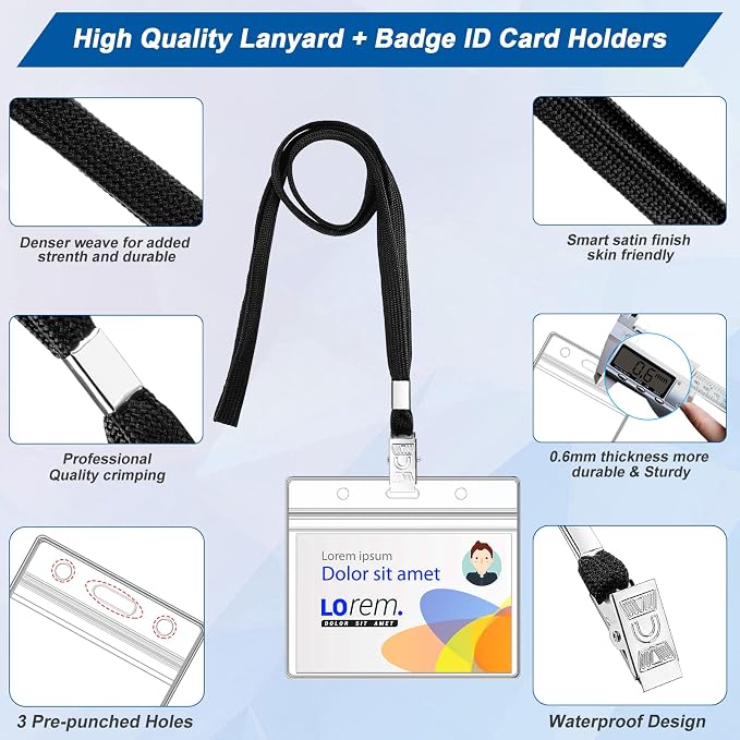 100Pcs Lanyards for Id Badges and 100 Pcs Clear Plastic Horizontal Name Badge - Image 4