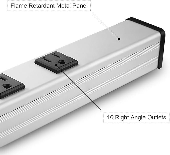 Heavy Duty Power Strip - 16 Outlet Large Metal Industrial Power Strip, 15FT Cord, 15A, 125V, 1875W (Silver)-DeskLoop Office