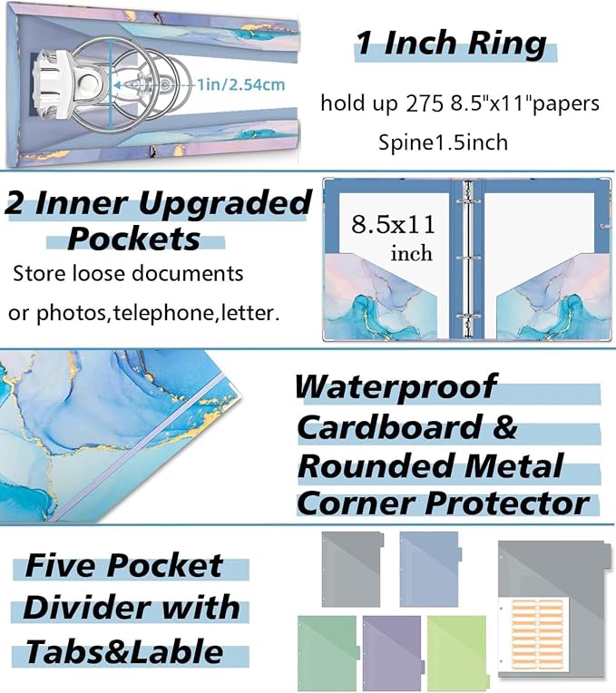 3 Ring 1 Inch Binder Organizer, KLLVE Three Ring Binders - Image 4