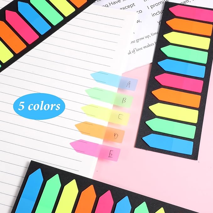 1200Pcs Sticky Tabs, Fluorescent Translucent Stickys Note Flags Page Markers - Image 7