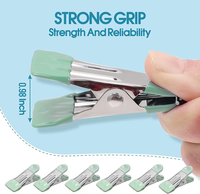 Clothes Pins Heavy Duty, 30 Pack, 2.17 Inch Metal Chip Clips, Light Green | - Image 3